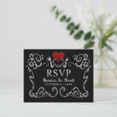 Zwart Wit Halloween Skeletten Hart Wedding RSVP Uitnodiging Briefkaart (Staand voorkant)