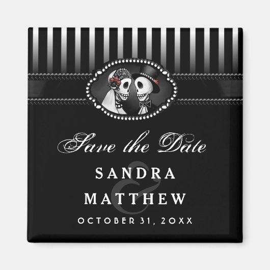 Zwart & Wit Halloween Skeletten Streep Opslaan Dat Magneet (Voorkant)