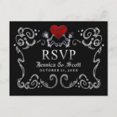 Zwart Wit Halloween Skeletten Trouwmenu RSVP Uitnodiging Briefkaart (Voorkant)