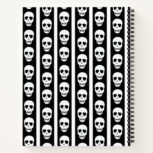 Zwart-wit Halloween Skull Pattern Monogram Notitieboek (Achterkant)