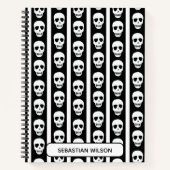 Zwart-wit Halloween Skull Pattern Monogram Notitieboek (Voorkant)