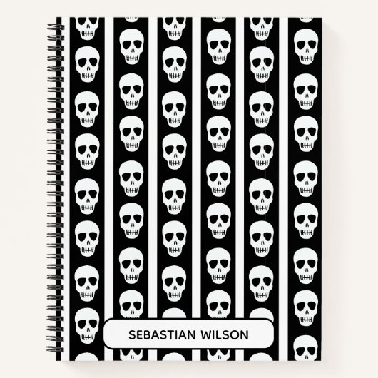 Zwart-wit Halloween Skull Pattern Monogram Notitieboek (Voorkant)