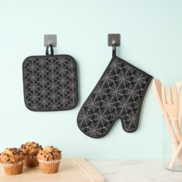 Zwart-wit Halloween Spider Webs Ovenwant & Pannenlap Set