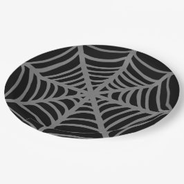 Zwart-wit Halloween Spider Webs Papieren Bordje