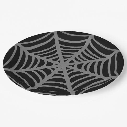 Zwart-wit Halloween Spider Webs Papieren Bordje (Gekanteld)