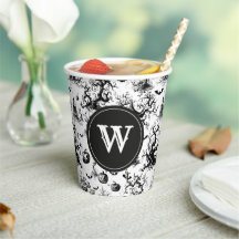 Zwart-wit Halloween Toile Monogram
