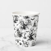 Zwart-wit Halloween Toile Monogram Papieren Bekers (Achterkant)