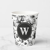 Zwart-wit Halloween Toile Monogram Papieren Bekers (Voorkant)