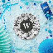 Zwart-wit Halloween Toile Monogram Papieren Bordje (Feest)