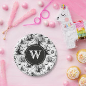 Zwart-wit Halloween Toile Monogram Papieren Bordje (Feest)