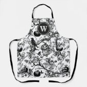 Zwart-wit Halloween Toile Monogram Schort (Voorkant)