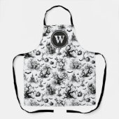 Zwart-wit Halloween Toile Monogram Schort (Voorkant)
