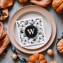 Zwart-wit Halloween Toile Monogram