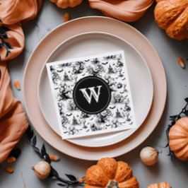 Zwart-wit Halloween Toile Monogram Servet
