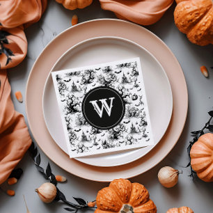 Zwart-wit Halloween Toile Monogram Servet
