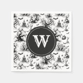 Zwart-wit Halloween Toile Monogram Servet (Voorkant)