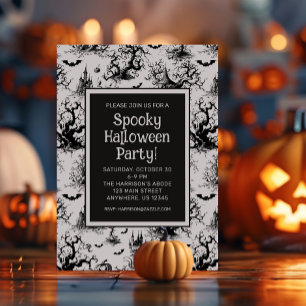 Zwart-wit Halloween Toile Party Kaart