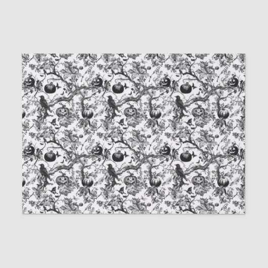 Zwart-wit Halloween Toile Tissuepapier (Voorkant)