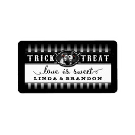 Zwart & Wit Halloween Trouwnaam Liefde is Zoet Etiket