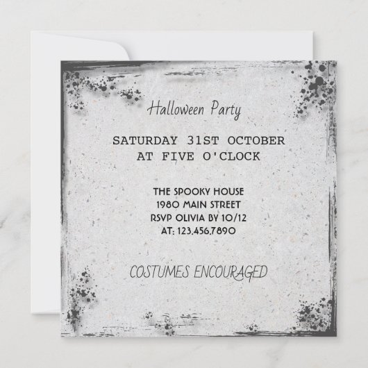 Zwart-wit Halloween uitnodiging (Achterkant)