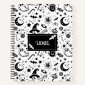 Zwart-wit Halloween vleermuis silhouet Notitieboek (Voorkant)