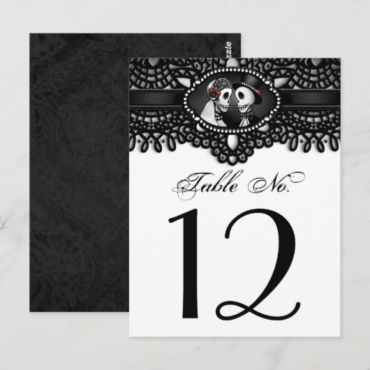 Zwart Wit Halloween Wedding Skeletons Tafel Nee Briefkaart (Voorkant / Achterkant)