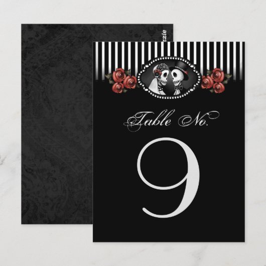 Zwart Wit Halloween Wedding Skeletten Rode Bloemen Briefkaart (Voorkant / Achterkant)