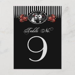 Zwart Wit Halloween Wedding Skeletten Rode Bloemen Briefkaart