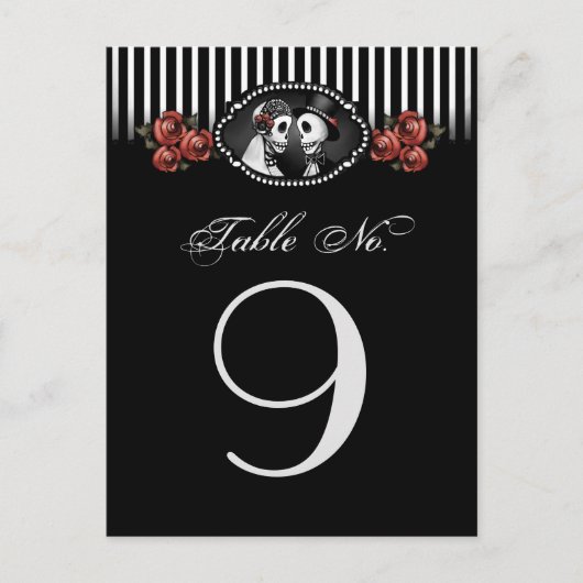Zwart Wit Halloween Wedding Skeletten Rode Bloemen Briefkaart (Voorkant)