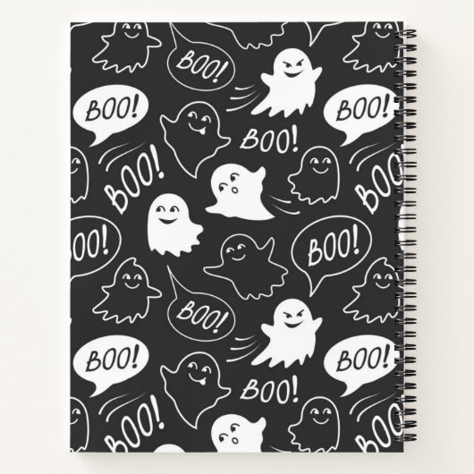 Zwart-wit Halloweenthema met moppige krabbels Notitieboek (Achterkant)