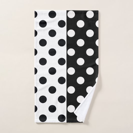 Zwart Wit Halve Kleur Split Inverse Polka Dots Bad Handdoek (Handdoek)