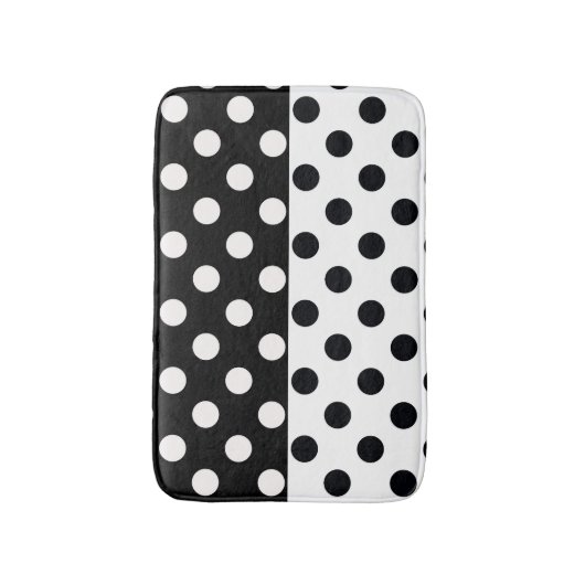 Zwart Wit Halve Kleur Split Inverse Polka Dots Badmat (Voorkant Verticaal)