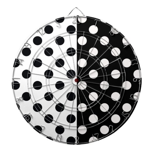 Zwart Wit Halve Kleur Split Inverse Polka Dots Dartbord (Voorkant)