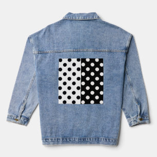 Zwart Wit Halve Kleur Split Inverse Polka Dots Denim Jacket