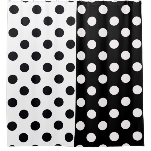 Zwart Wit Halve Kleur Split Inverse Polka Dots Douchegordijn (Voorkant)