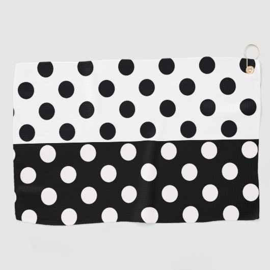 Zwart Wit Halve Kleur Split Inverse Polka Dots Golfhanddoek (Horizontaal)