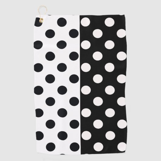 Zwart Wit Halve Kleur Split Inverse Polka Dots Golfhanddoek (Voorkant)