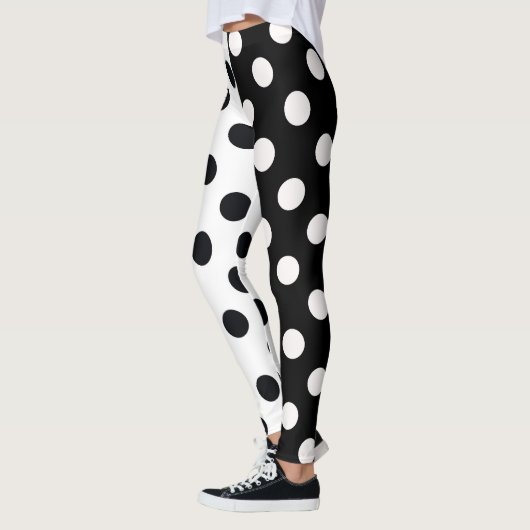 Zwart Wit Halve Kleur Split Inverse Polka Dots Leggings (Links)