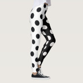 Zwart Wit Halve Kleur Split Inverse Polka Dots Leggings (Rechts)