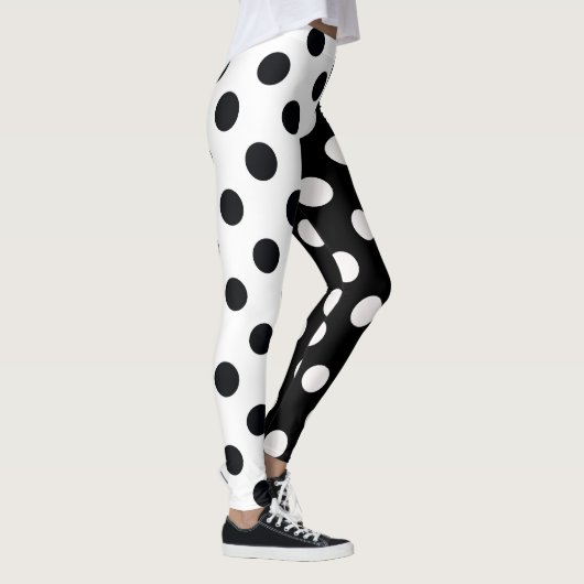 Zwart Wit Halve Kleur Split Inverse Polka Dots Leggings (Rechts)