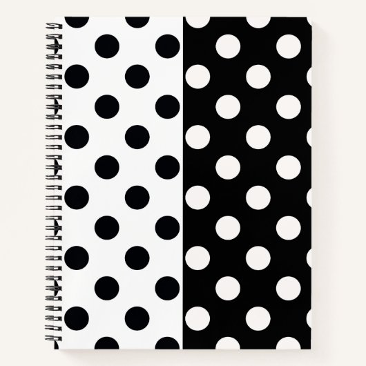 Zwart Wit Halve Kleur Split Inverse Polka Dots Notitieboek (Voorkant)