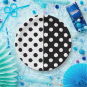 Zwart Wit Halve Kleur Split Inverse Polka Dots Papieren Bordje (Feest)