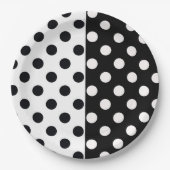 Zwart Wit Halve Kleur Split Inverse Polka Dots Papieren Bordje (Voorkant)