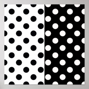 Zwart Wit Halve Kleur Split Inverse Polka Dots Poster