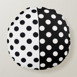Zwart Wit Halve Kleur Split Inverse Polka Dots Rond Kussen