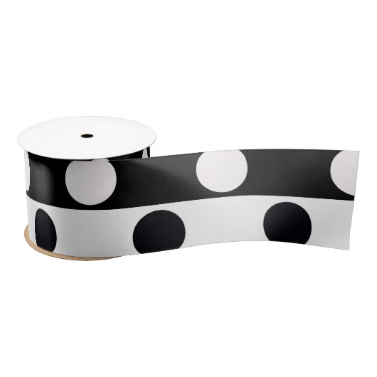 Zwart Wit Halve Kleur Split Inverse Polka Dots Satijnen Lint (Spoel)