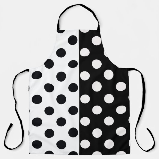 Zwart Wit Halve Kleur Split Inverse Polka Dots Schort (Voorkant)
