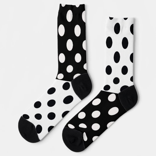 Zwart Wit Halve Kleur Split Inverse Polka Dots Sokken (Links)