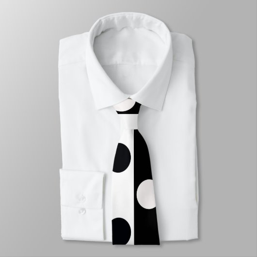 Zwart Wit Halve Kleur Split Inverse Polka Dots Stropdas (Gebonden)