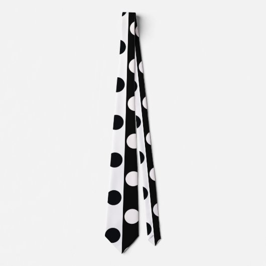 Zwart Wit Halve Kleur Split Inverse Polka Dots Stropdas (Voorkant)